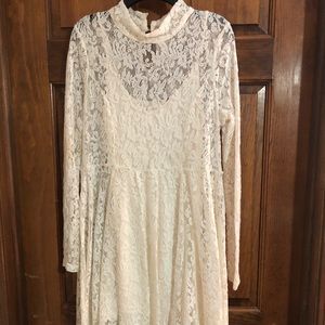 Free People Cream Lace Long Sleeve Dress Small